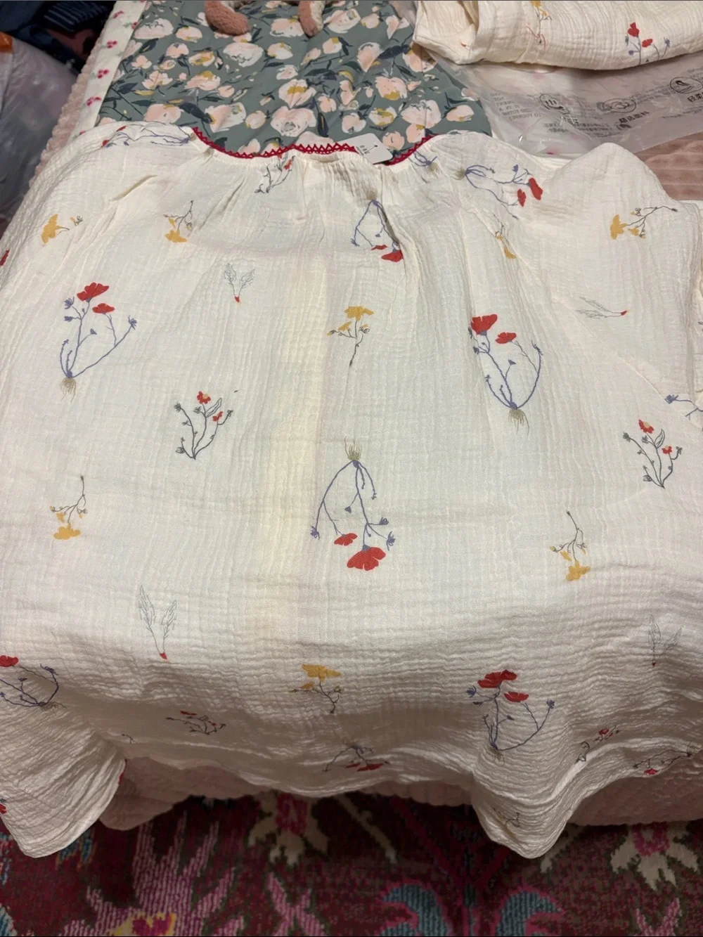 Ownkoti Womens gauze Floral Cream Pajama Set XL